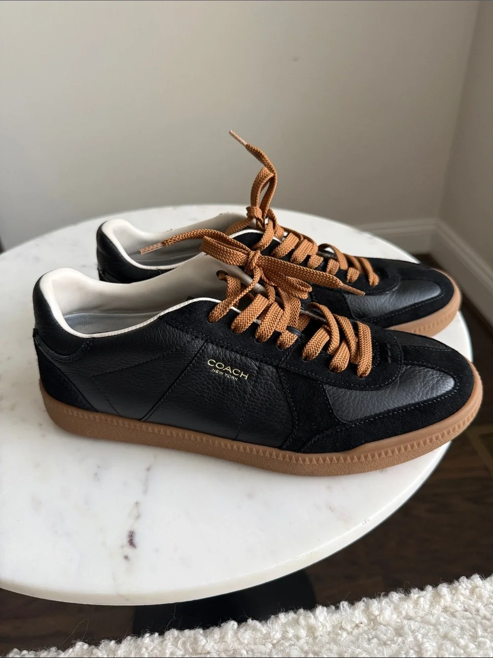 Coach Black Leather & Suede Women's Low-Top Sneakers with Gum Sole
